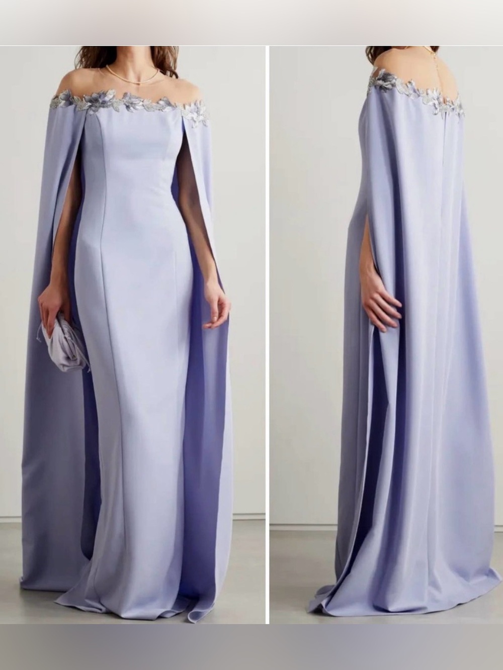 Marchesa Notte Illusion Cape Effect Crepe Gown Lilac NEW NWT